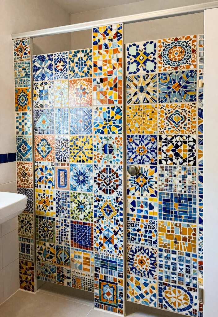 15 Bathroom Stall Door Ideas That Balance Privacy And Style - 6. Textured Mosaic Tiles 1