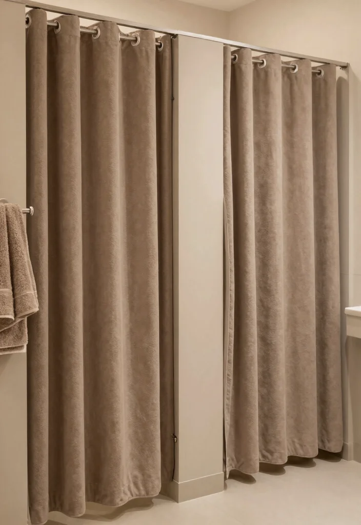 15 Bathroom Stall Door Ideas That Balance Privacy And Style - 7. Elegant Fabric Panels 1