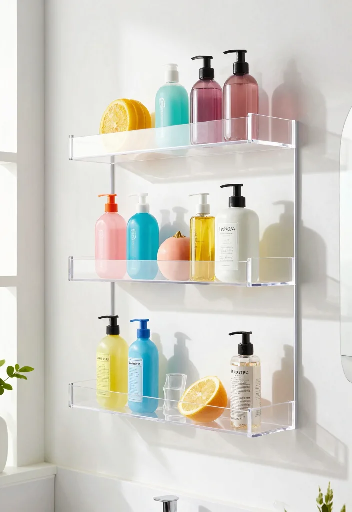 15 Bathroom Vanity Shelf Ideas That Add Storage And Style - 14. Acrylic Shelving: Light and Bright 1