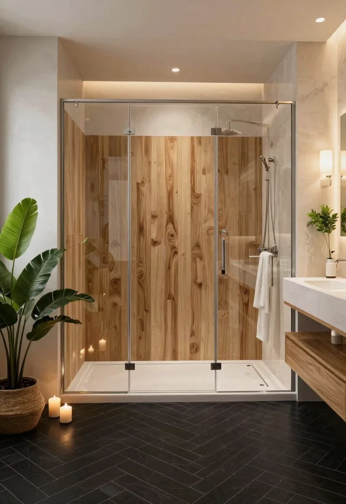 15 Black Herringbone Tile Bathroom Ideas With Bold Drama - 3. Luxe Spa Vibes 1