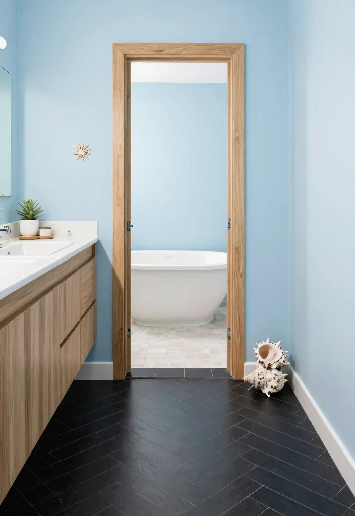 15 Black Herringbone Tile Bathroom Ideas With Bold Drama - 8. Coastal Chic 1