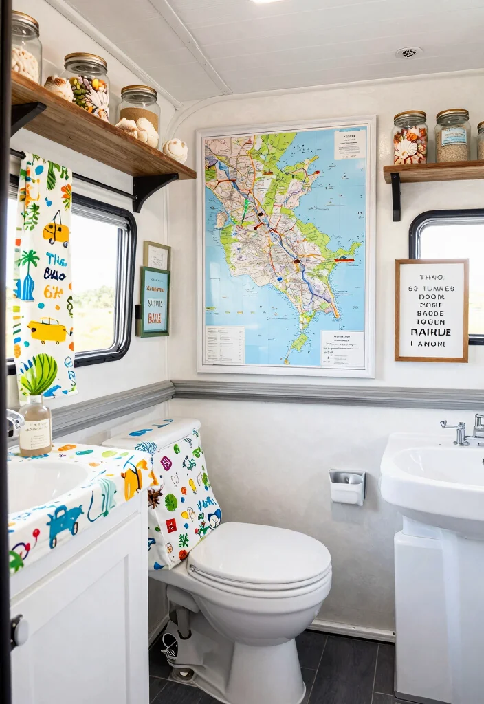 15 Caravan Bathroom Ideas For Small Mobile Spaces - 10. Travel-Inspired Decor 1