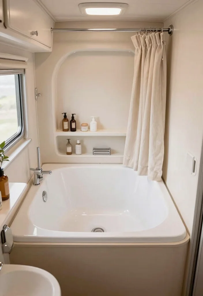 15 Caravan Bathroom Ideas For Small Mobile Spaces - 8. Compact Bathtub Options 1