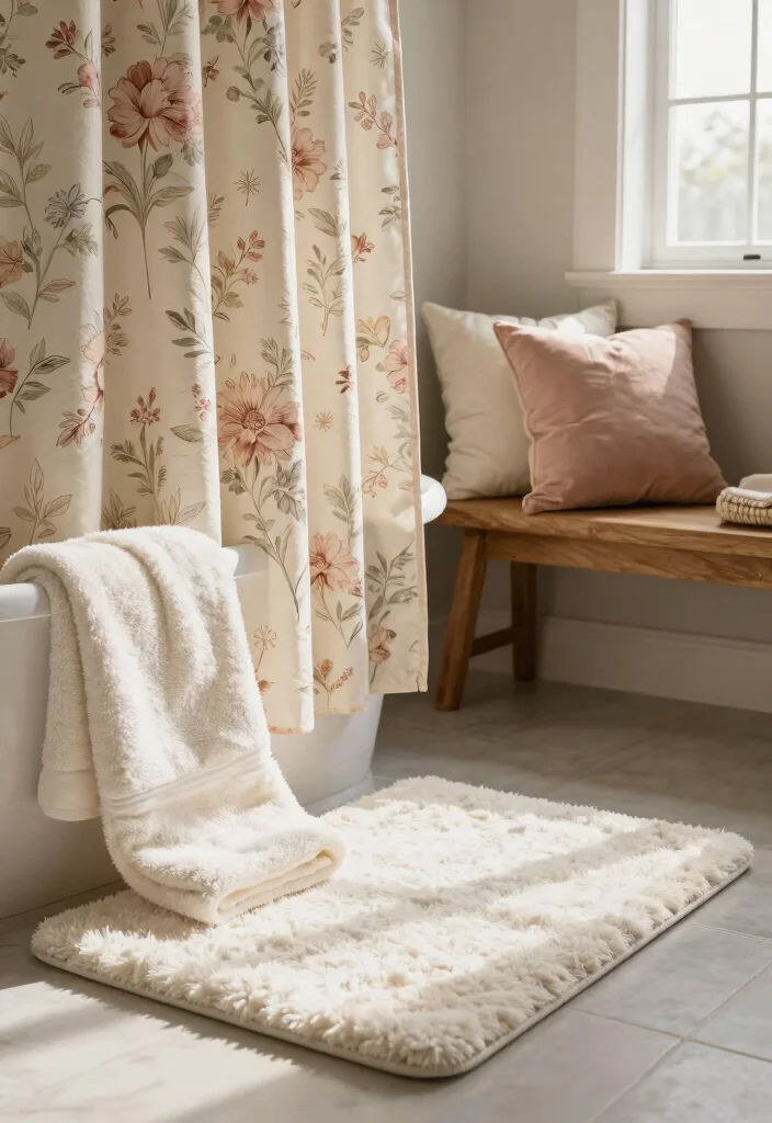 15 Cottage Bathroom Ideas With Cozy Charm - 4. Cozy Textiles for Warmth 1