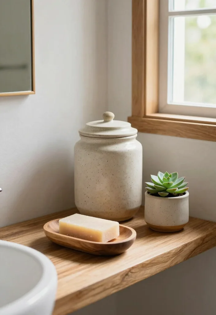 15 Cottage Bathroom Ideas With Cozy Charm - 7. Earthy Accessories for Nature Lovers 1