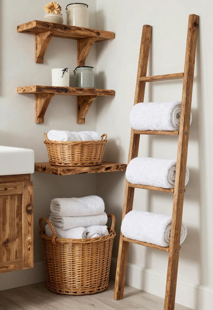 15 Cottage Bathroom Ideas With Cozy Charm - 9. Rustic Storage Solutions 1