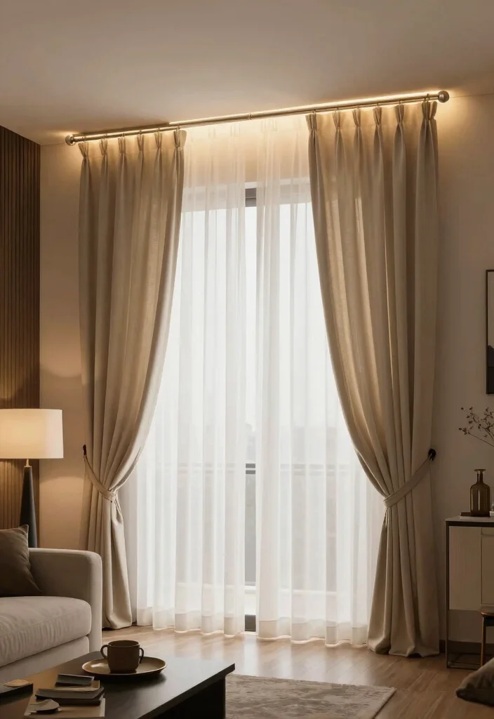 15 Curtain Rails Living Room Ideas for a Clean Modern Finish - 11. Curtain Rails with Integrated Lighting 1