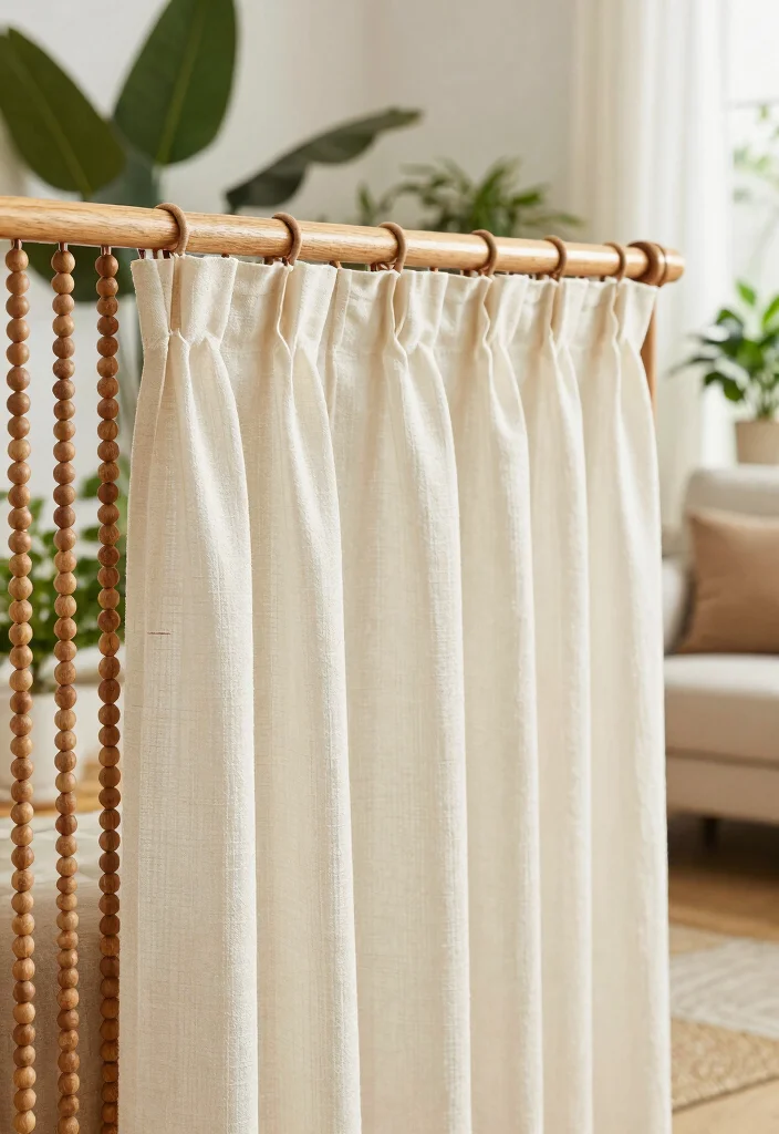 15 Curtain Rails Living Room Ideas for a Clean Modern Finish - 2. Wood Bead Curtain Rails 1