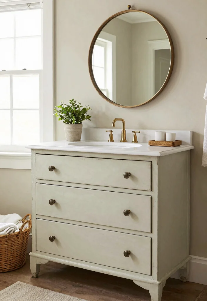 15 Dresser Vanity Bathroom Ideas With Vintage Charm - 1. Upcycled Antique Dresser 1