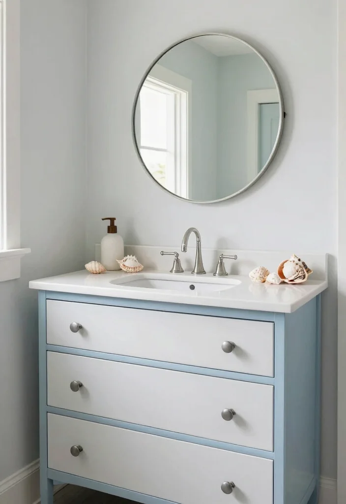 15 Dresser Vanity Bathroom Ideas With Vintage Charm - 10. Coastal Vintage Dresser 1
