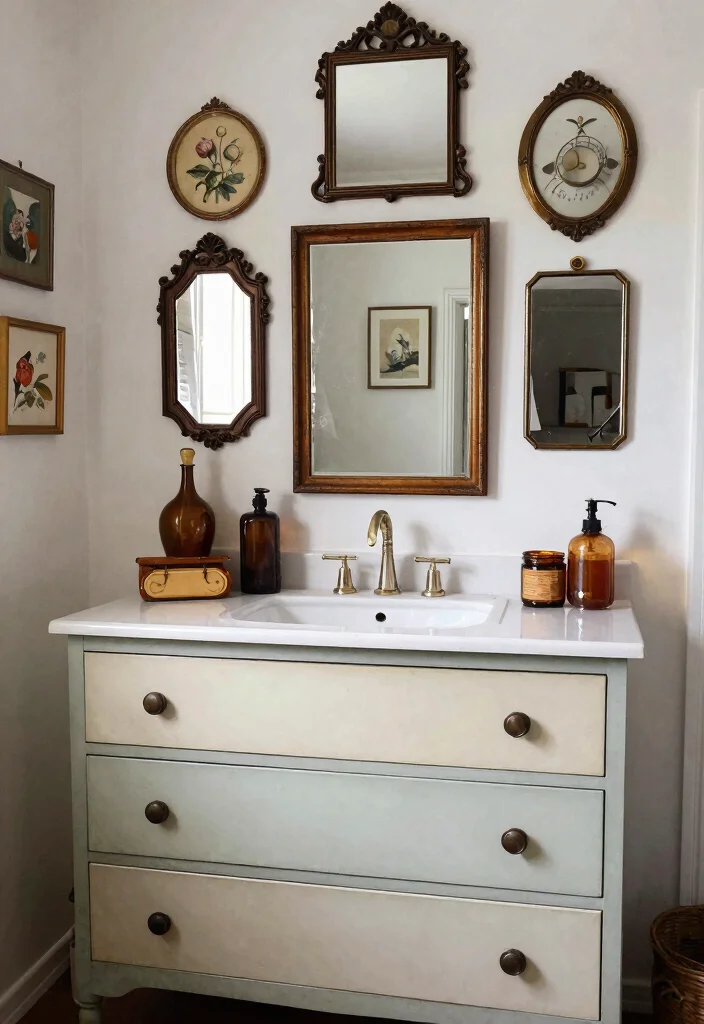 15 Dresser Vanity Bathroom Ideas With Vintage Charm - 12. Eclectic Vintage Dresser 1