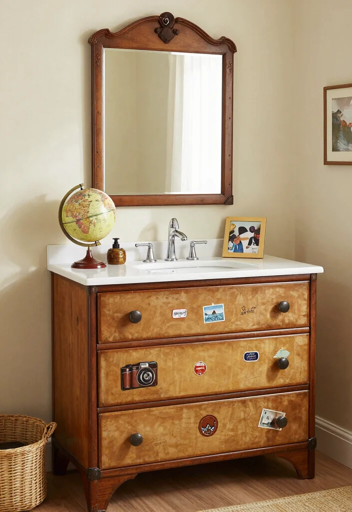 15 Dresser Vanity Bathroom Ideas With Vintage Charm - 15. Vintage Travel Dresser 1