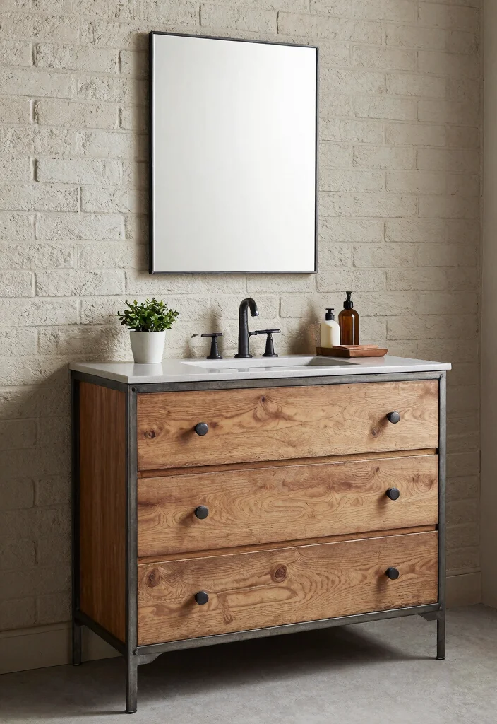 15 Dresser Vanity Bathroom Ideas With Vintage Charm - 5. Industrial Vintage Dresser 1