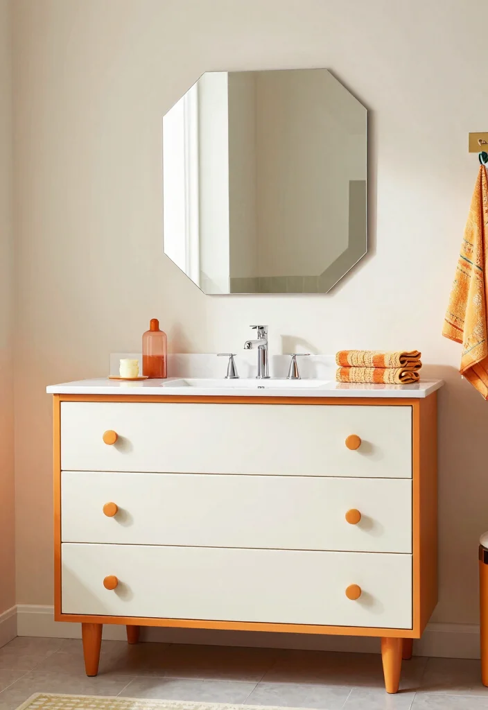 15 Dresser Vanity Bathroom Ideas With Vintage Charm - 9. Retro Mid-Century Dresser 1