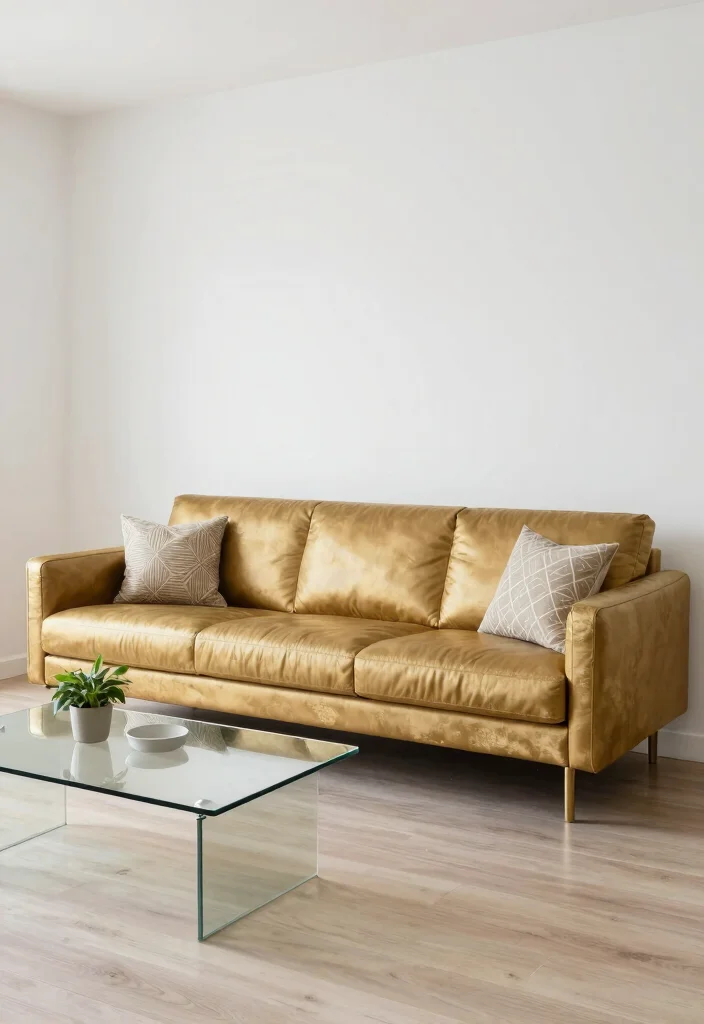 15 Gold Couch Living Room Ideas: Bold Glam Statement - 1. Modern Minimalism with a Gold Twist 1