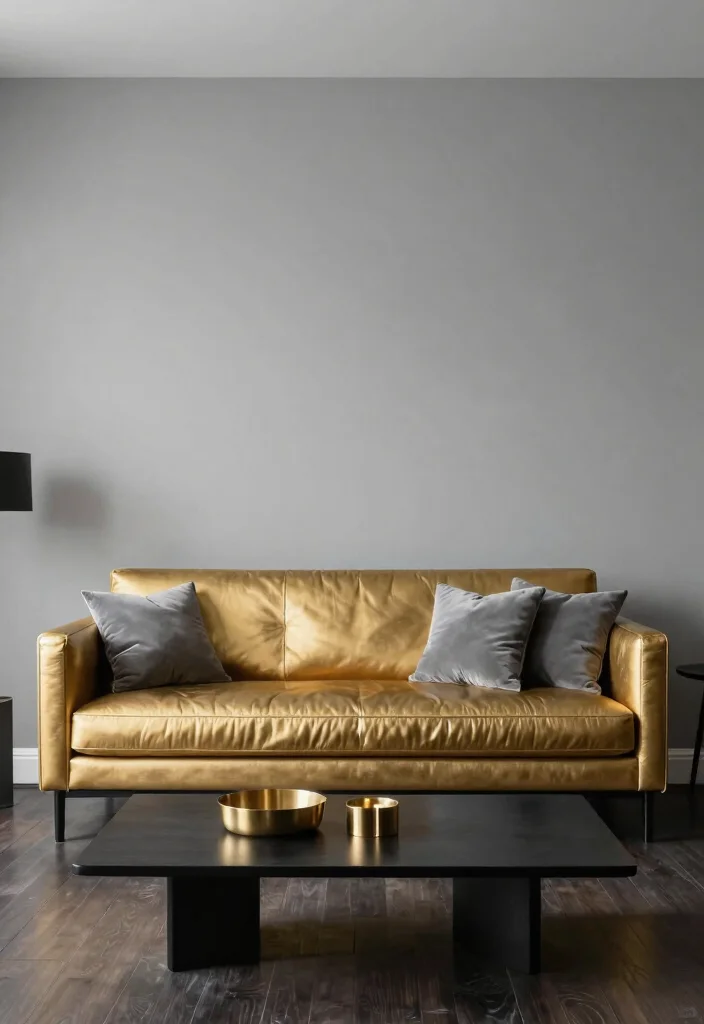 15 Gold Couch Living Room Ideas: Bold Glam Statement - 4. Monochrome Magic with Gold Highlights 1