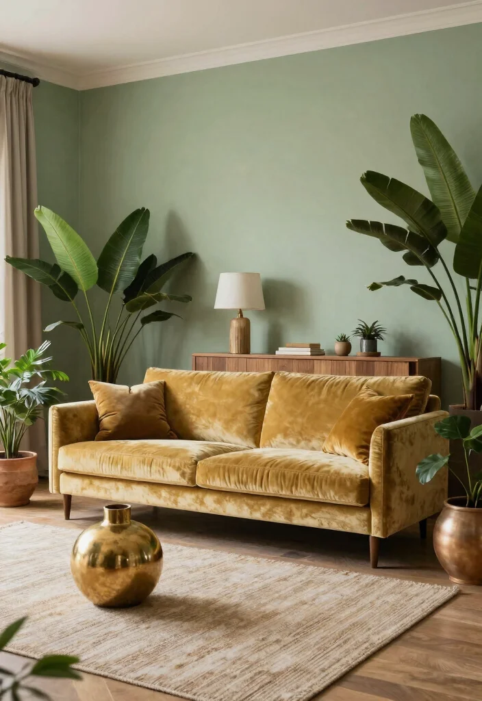 15 Gold Couch Living Room Ideas: Bold Glam Statement - 5. Nature-Inspired Elegance 1