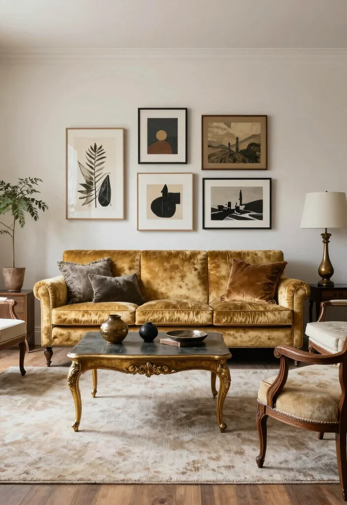 15 Gold Couch Living Room Ideas: Bold Glam Statement - 6. Combining Old and New 1