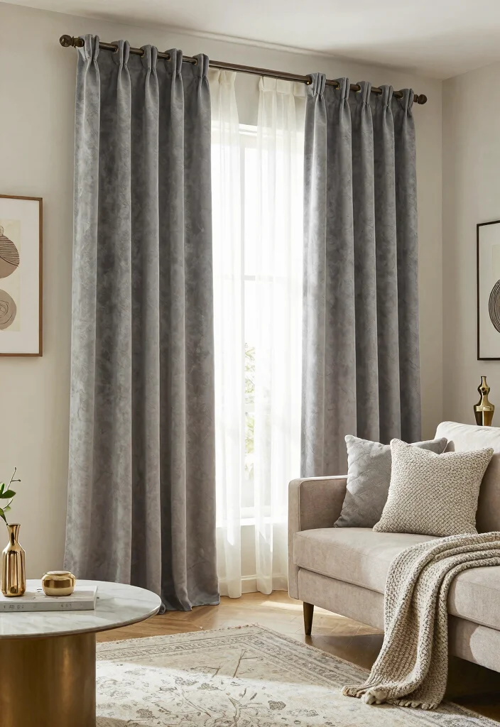 15 Gray Curtains Living Room Ideas for a Neutral Elegant Style - 15. Gray Curtains with Layered Textures 1