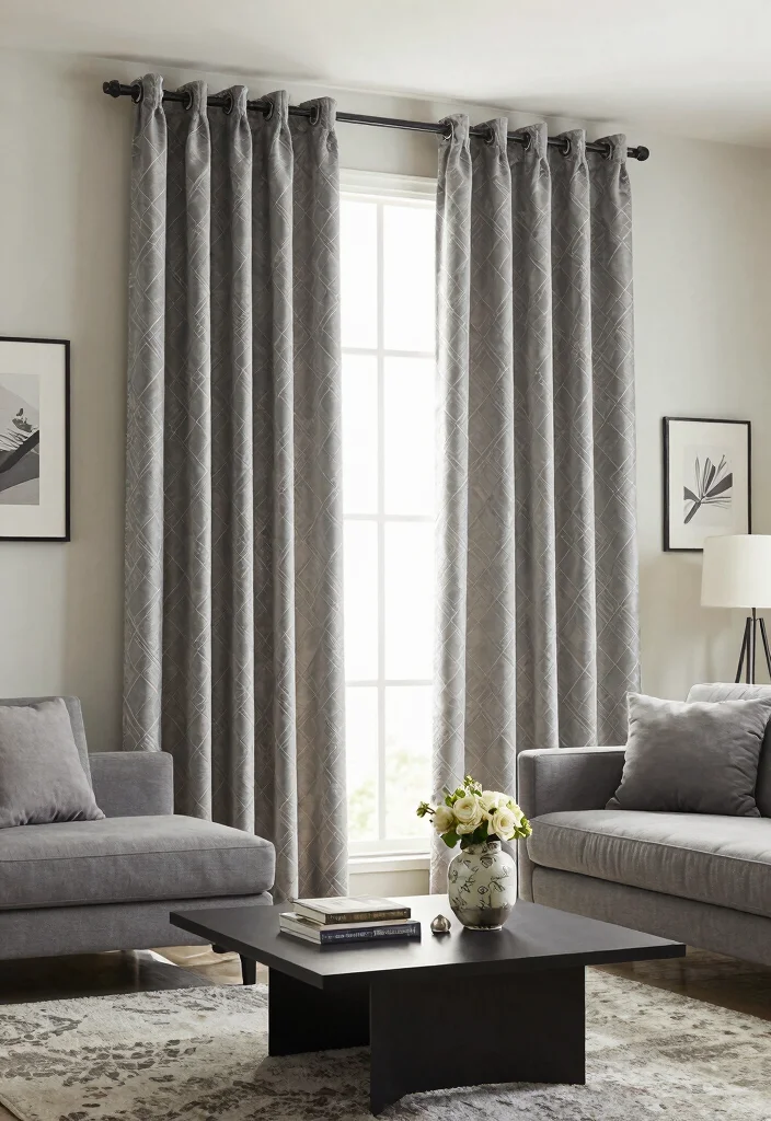 15 Gray Curtains Living Room Ideas for a Neutral Elegant Style - 3. Gray Patterned Curtains for a Chic Statement 1