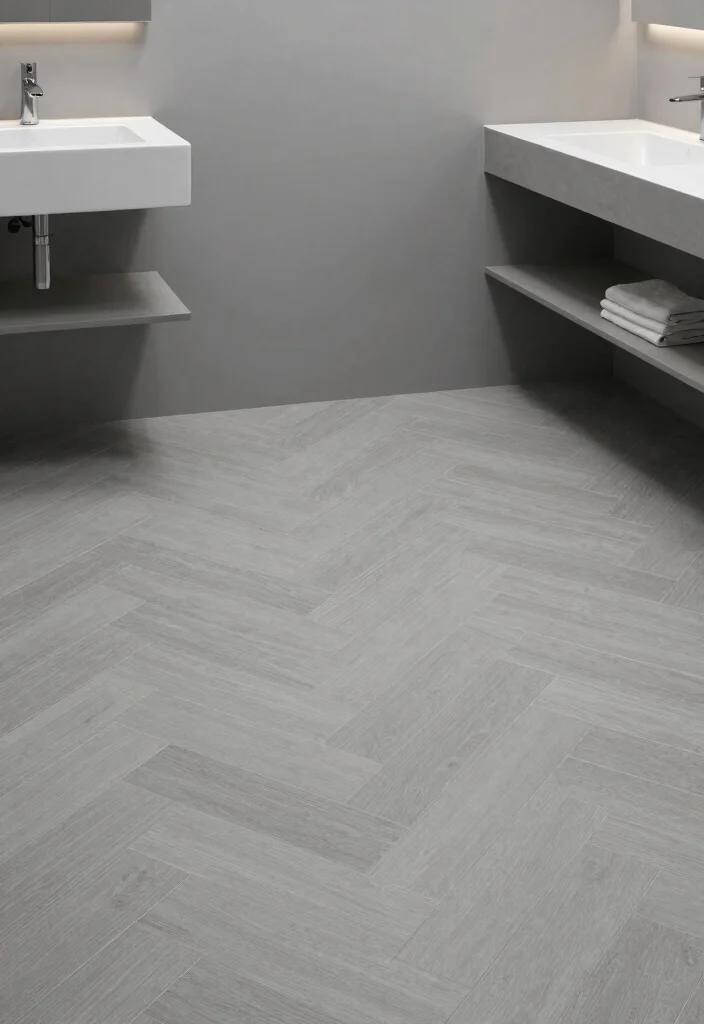 15 Herringbone Tile Bathroom Floor Ideas For Visual Interest - 13. Minimalist Herringbone 1