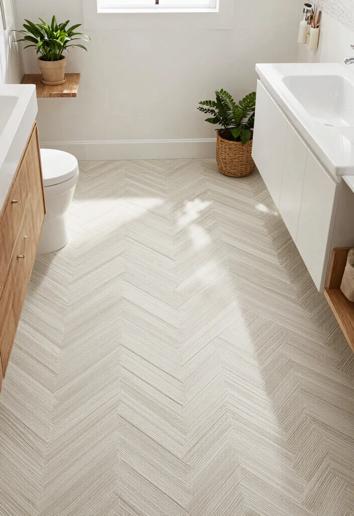 15 Herringbone Tile Bathroom Floor Ideas For Visual Interest - 7. Textured Herringbone Tiles 1