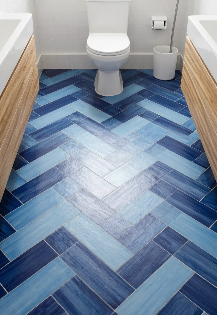 15 Herringbone Tile Bathroom Floor Ideas For Visual Interest - 9. Two-Tone Herringbone 1