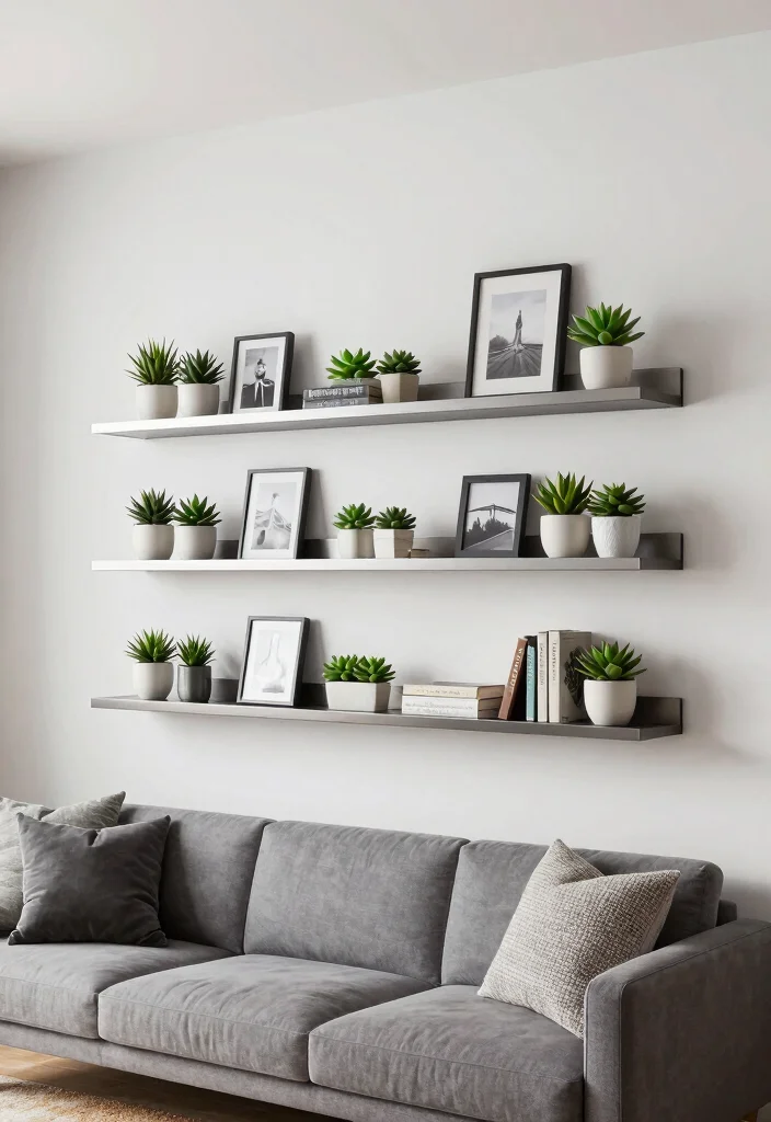 15 Metal Shelves Living Room Ideas with an Industrial Modern Touch - 1. Floating Metal Shelves 1