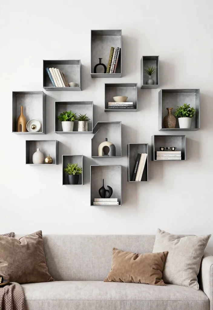 15 Metal Shelves Living Room Ideas with an Industrial Modern Touch - 9. Metal Box Shelves 1