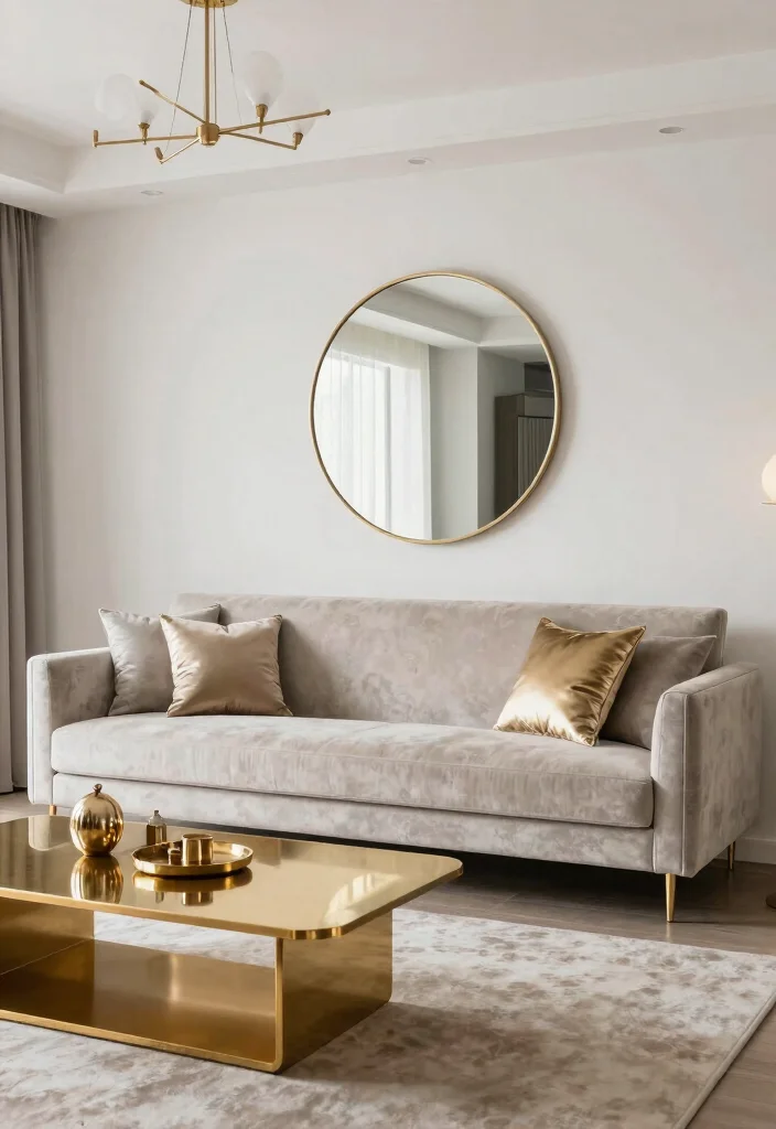 15 Mink Sofa Living Room Ideas: Soft Neutral Elegance - 4. Incorporating Metallic Accents 1