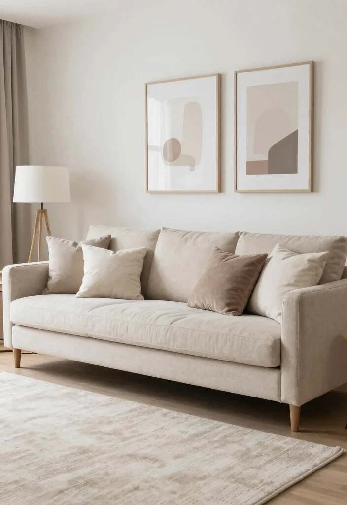 15 Mink Sofa Living Room Ideas: Soft Neutral Elegance - 5. Monochromatic Elegance 1