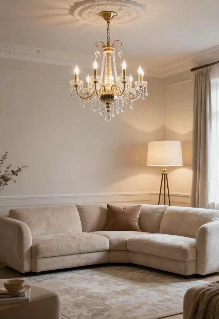15 Mink Sofa Living Room Ideas: Soft Neutral Elegance - 6. Statement Lighting 1