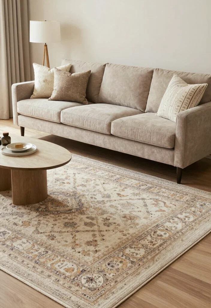15 Mink Sofa Living Room Ideas: Soft Neutral Elegance - 7. Layered Area Rugs 1