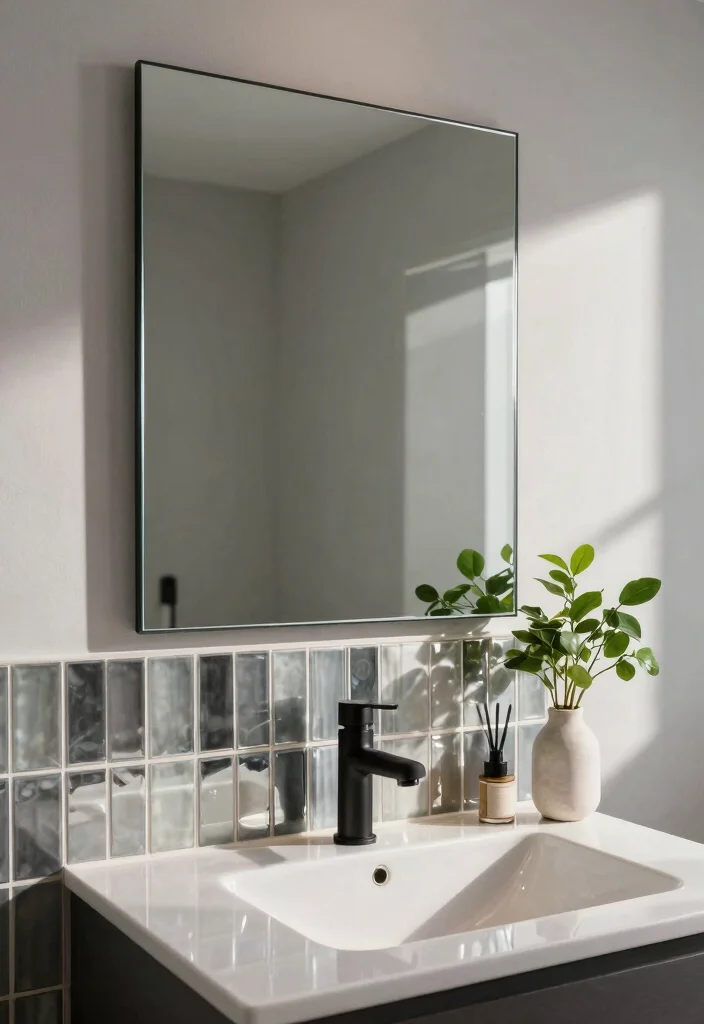 15 Mirror Tile Bathroom Ideas For Extra Light And Glam - 2. Mirror Tile Backsplash 1