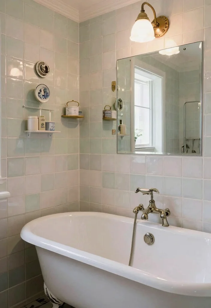 15 Mirror Tile Bathroom Ideas For Extra Light And Glam - 6. Vintage-Inspired Mirror Tiles 1