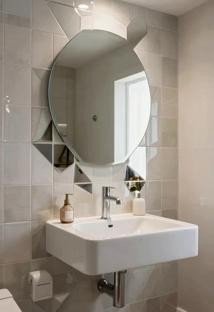 15 Mirror Tile Bathroom Ideas For Extra Light And Glam - 7. Geometric Mirror Tile Patterns 1