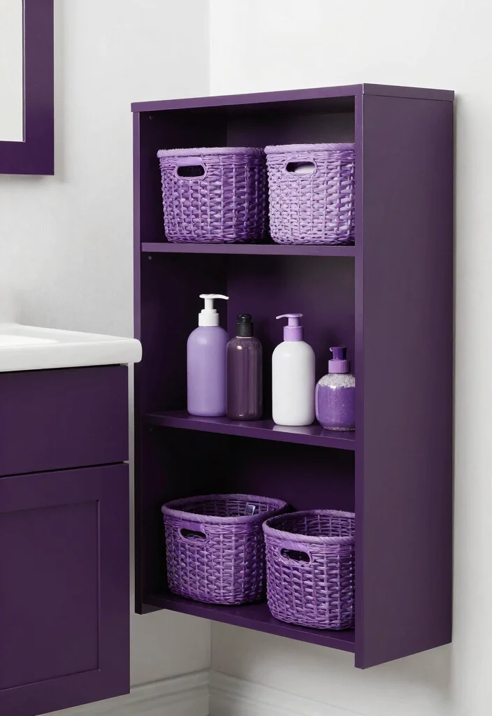 15 Purple Bathroom Ideas With Creative Flair - 15. Functional Yet Stylish Storage 1