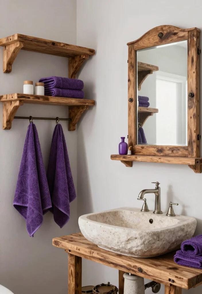 15 Purple Bathroom Ideas With Creative Flair - 8. Rustic Purple Retreat 1