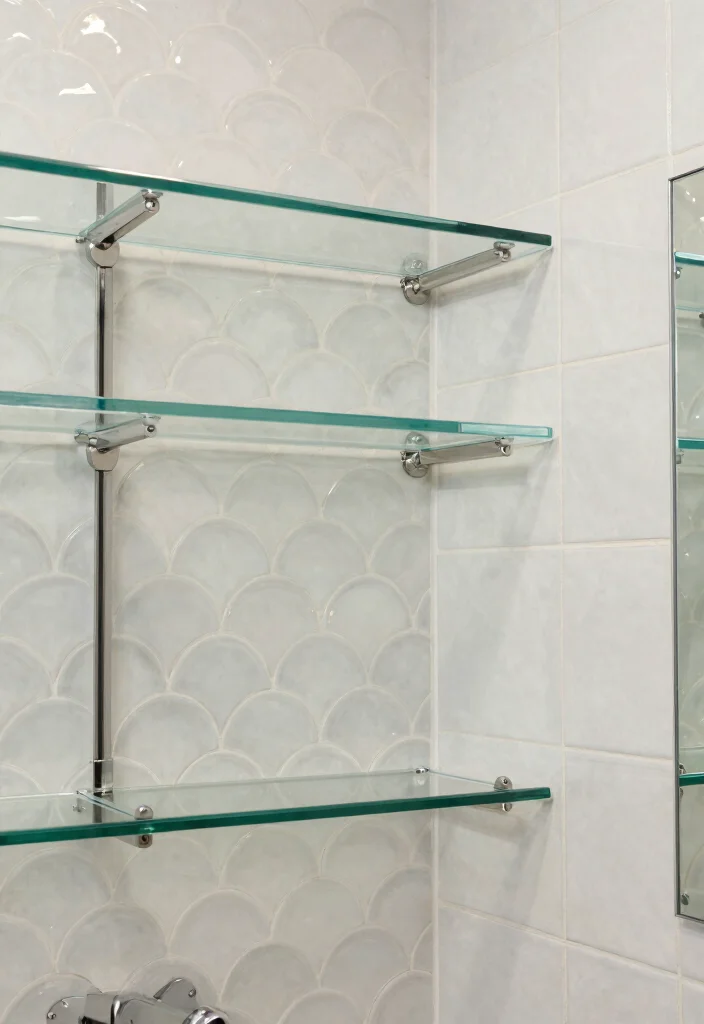 15 Scallop Tile Bathroom Ideas With Soft Curves - 12. Mixed Material Marvel 1