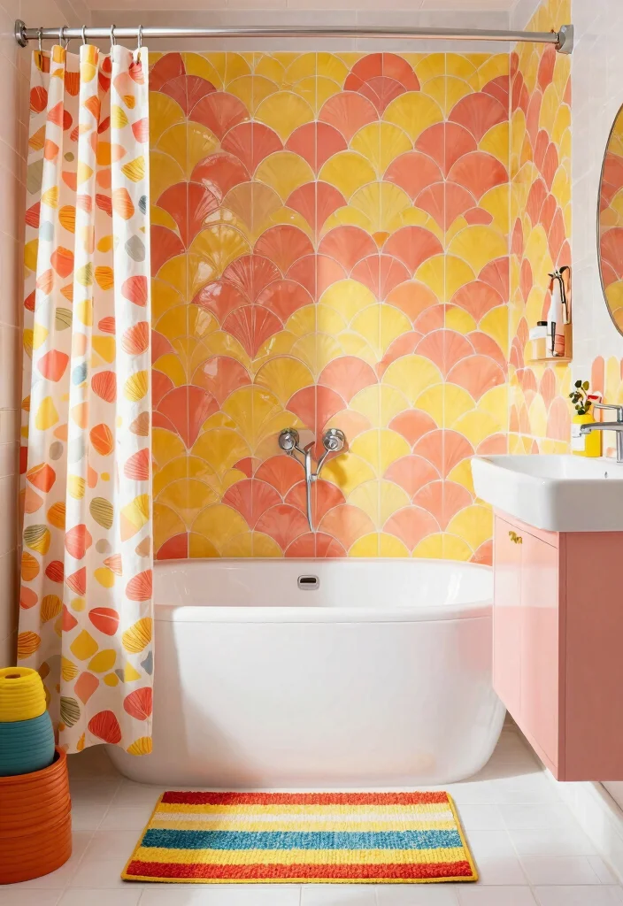 15 Scallop Tile Bathroom Ideas With Soft Curves - 3. Bright and Bold Statements 1
