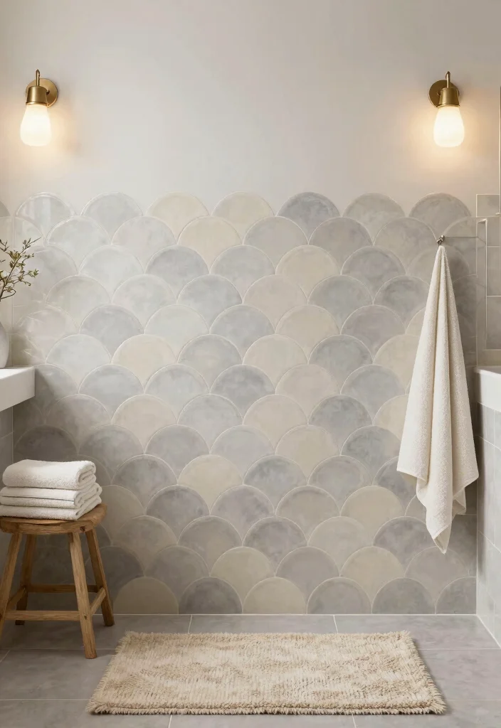 15 Scallop Tile Bathroom Ideas With Soft Curves - 4. Soft Neutrals for Tranquility 1