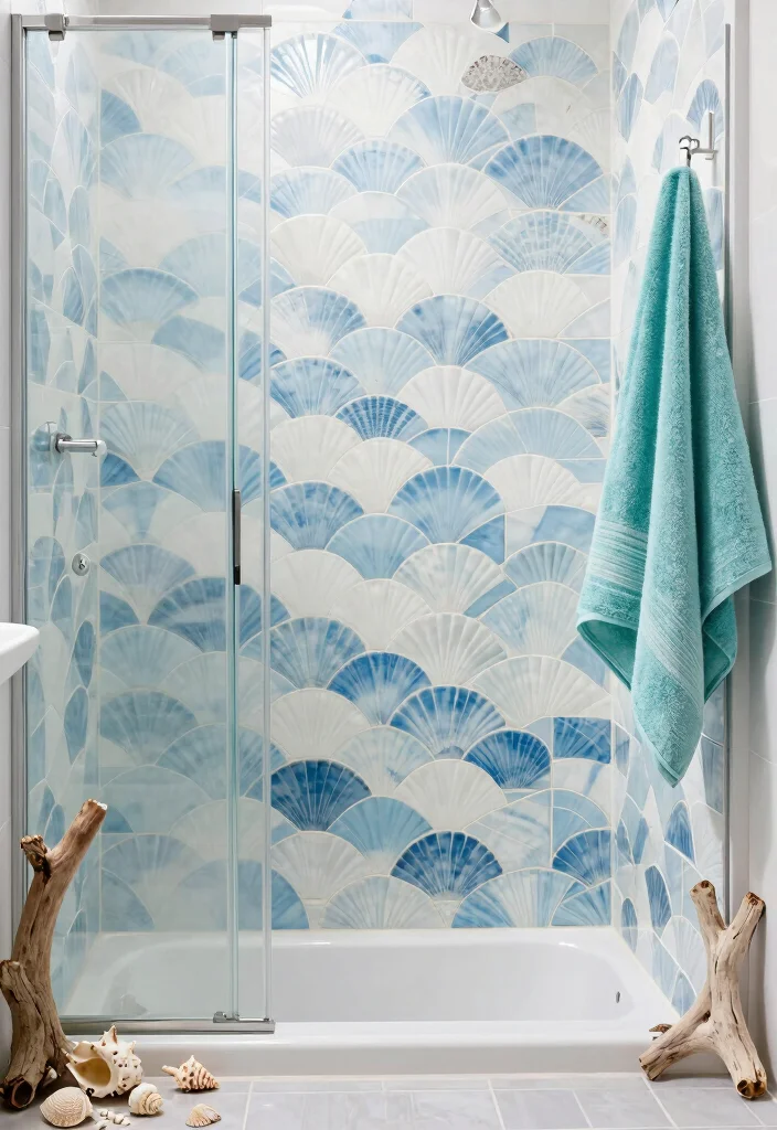 15 Scallop Tile Bathroom Ideas With Soft Curves - 5. Ocean-Inspired Coastal Retreat 1