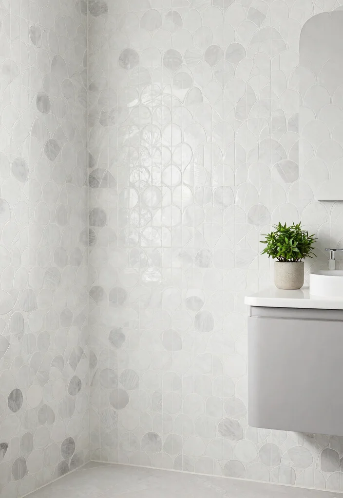 15 Scallop Tile Bathroom Ideas With Soft Curves - 6. Minimalist Scallop Chic 1