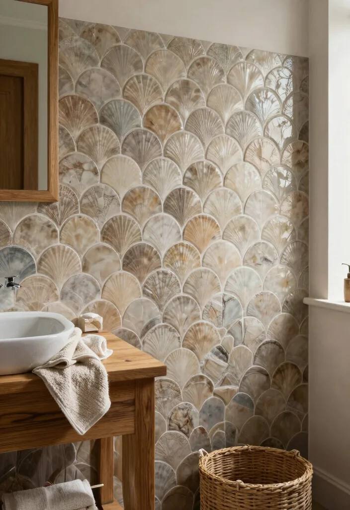 15 Scallop Tile Bathroom Ideas With Soft Curves - 7. Textures and Layers 1
