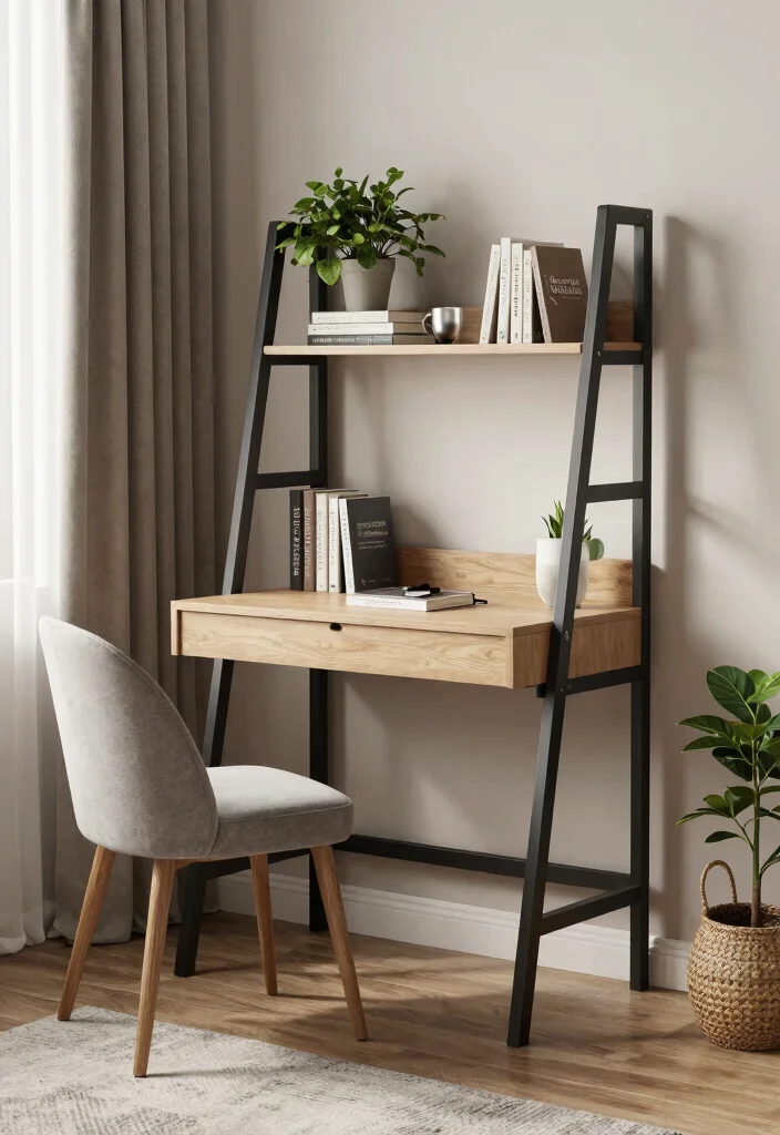 15 Study Table in Living Room Ideas: Smart Dual Purpose - 12. Chic Ladder Desk 1