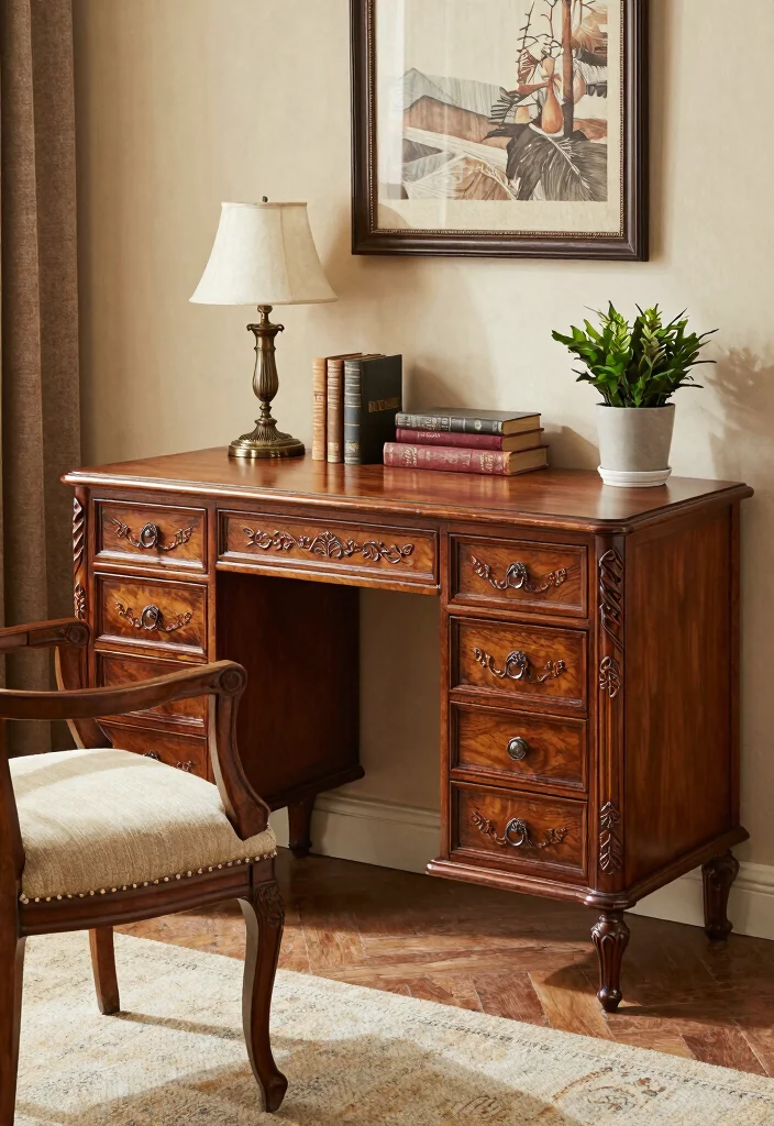15 Study Table in Living Room Ideas: Smart Dual Purpose - 7. Vintage Style Desk 1