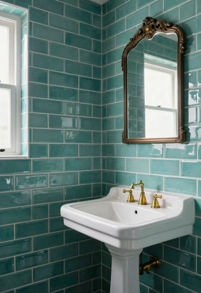 15 Teal Bathroom Tile Ideas With Rich Colour - 1. Classic Teal Subway Tile 1