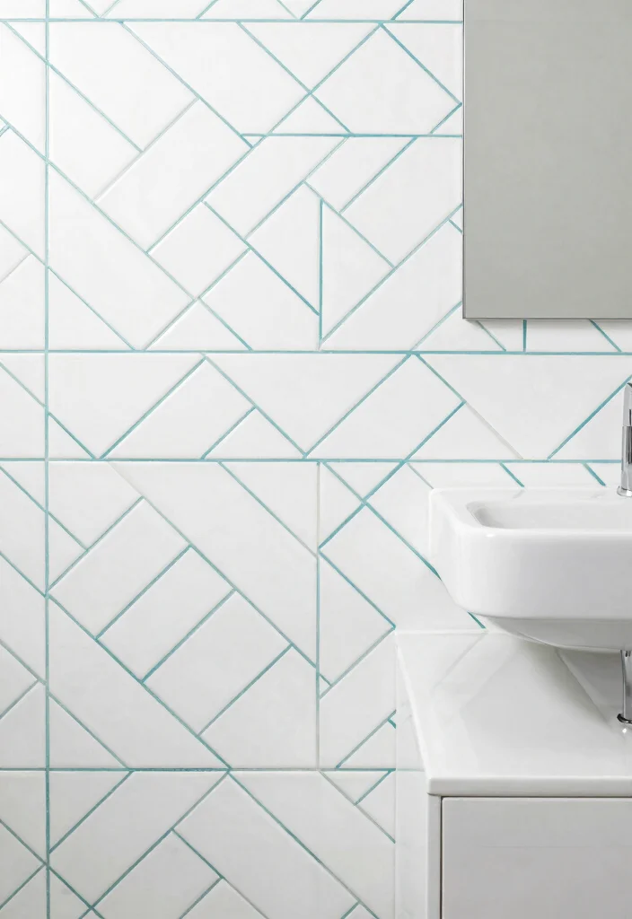 15 Teal Bathroom Tile Ideas With Rich Colour - 8. Teal Grout with White Tiles 1