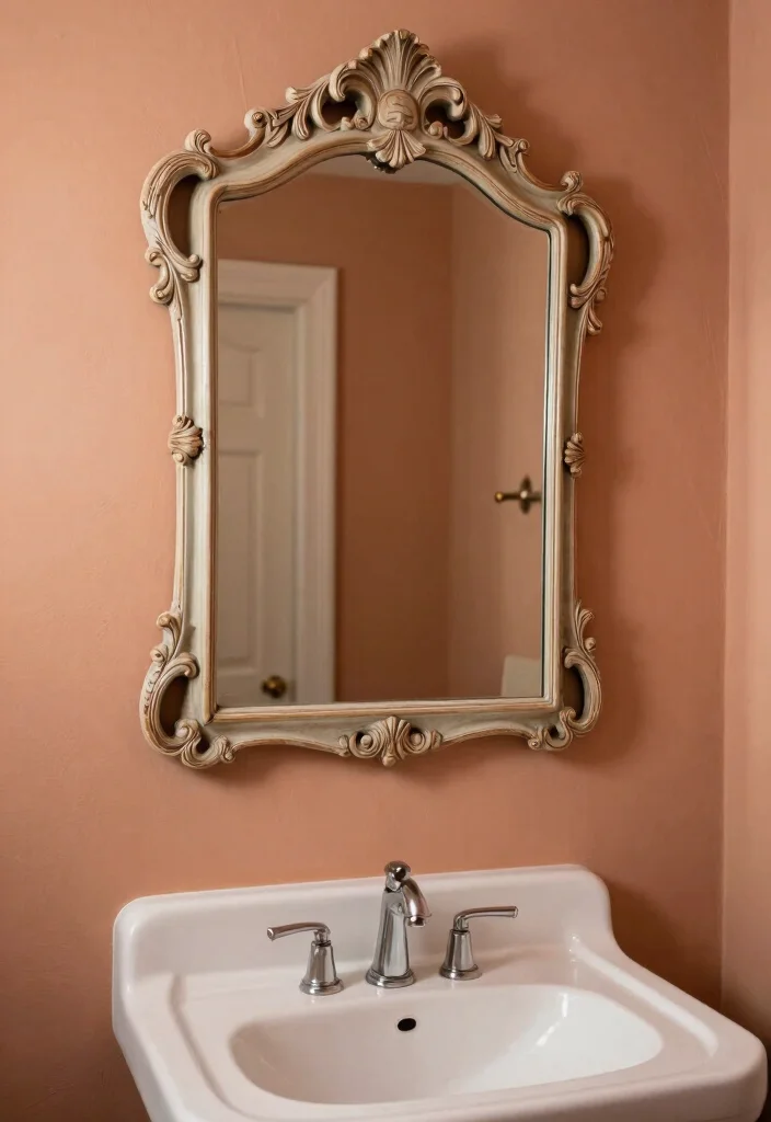 15 Vintage Half Bathroom Ideas With Old World Charm - 11. Vintage Mirrors for Timeless Elegance 1