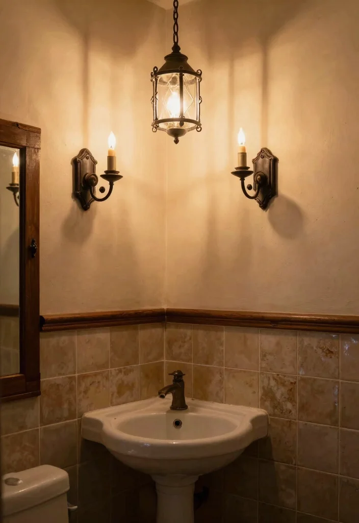 15 Vintage Half Bathroom Ideas With Old World Charm - 3. Vintage Lighting Fixtures to Set the Mood 1